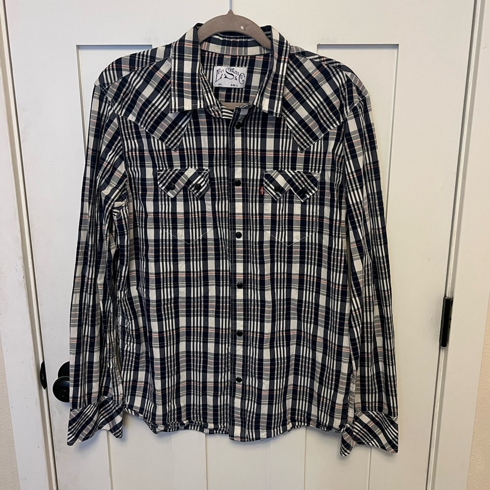 Levis Check & Plaid Western Pearl Snap Shirt Size Large